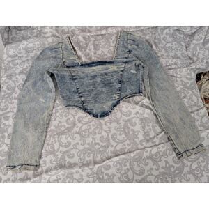 nwt thrill jeans stretch denim crop top size large